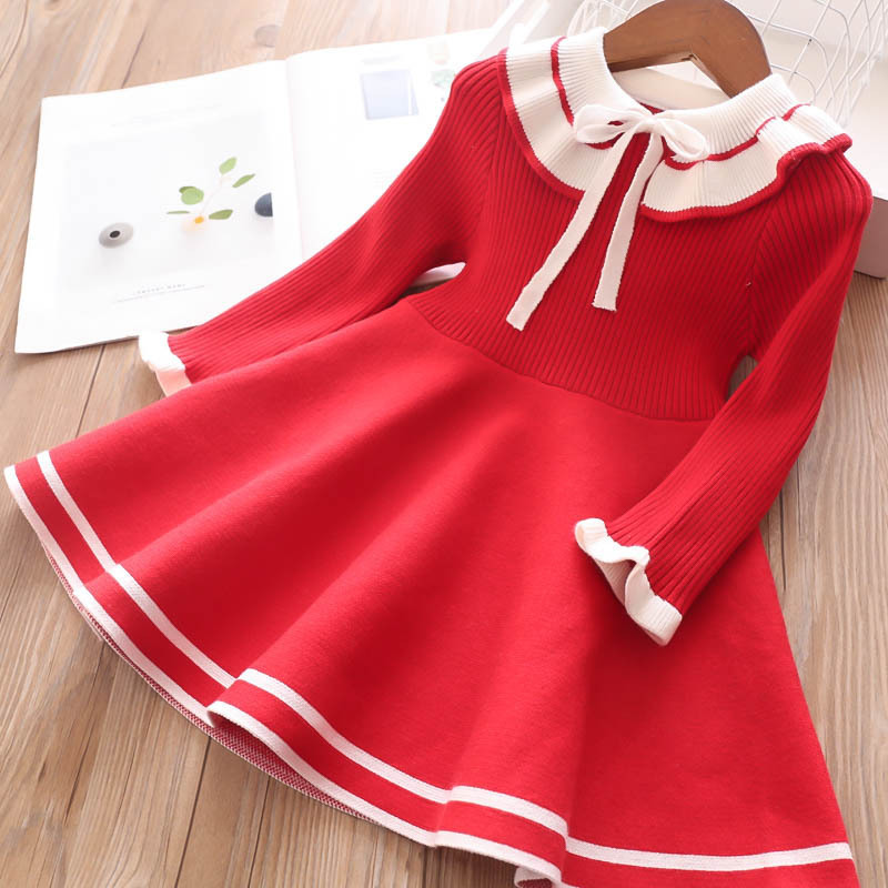 【3Y-13Y】Girls Cute Bow Sweater Dress - 33231