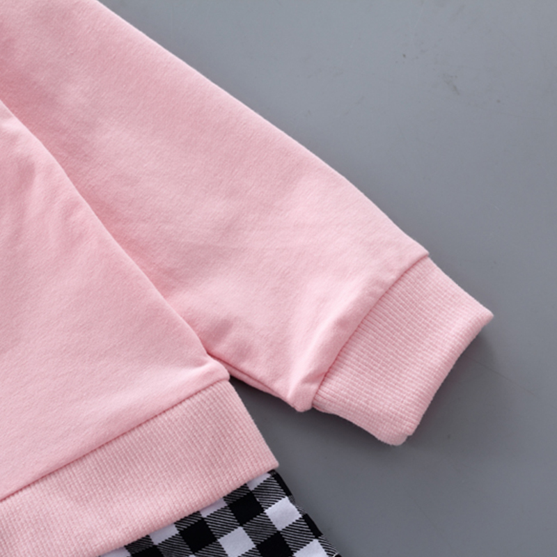 【12M-5Y】Kids Clothes Fashion Plaid spliced Sweatshirt Pants Set (SHOES NOT INCLUDE)- 3483
