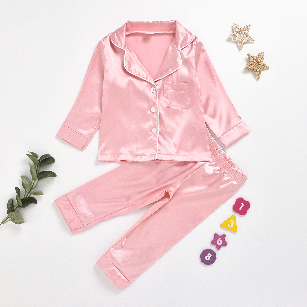 【12M-7Y】Kids Pure Cotton Satin Pajamas Set - 3481