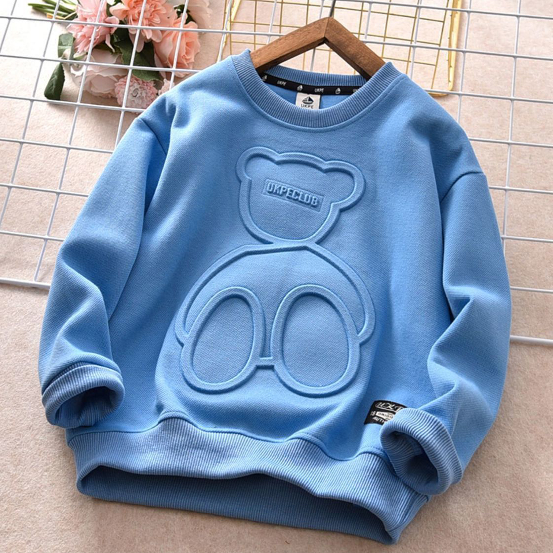 【12M-13Y】Kids Casual Cute Bear Pattern Round Neck Long Sleeve Sweatshirt - 4109
