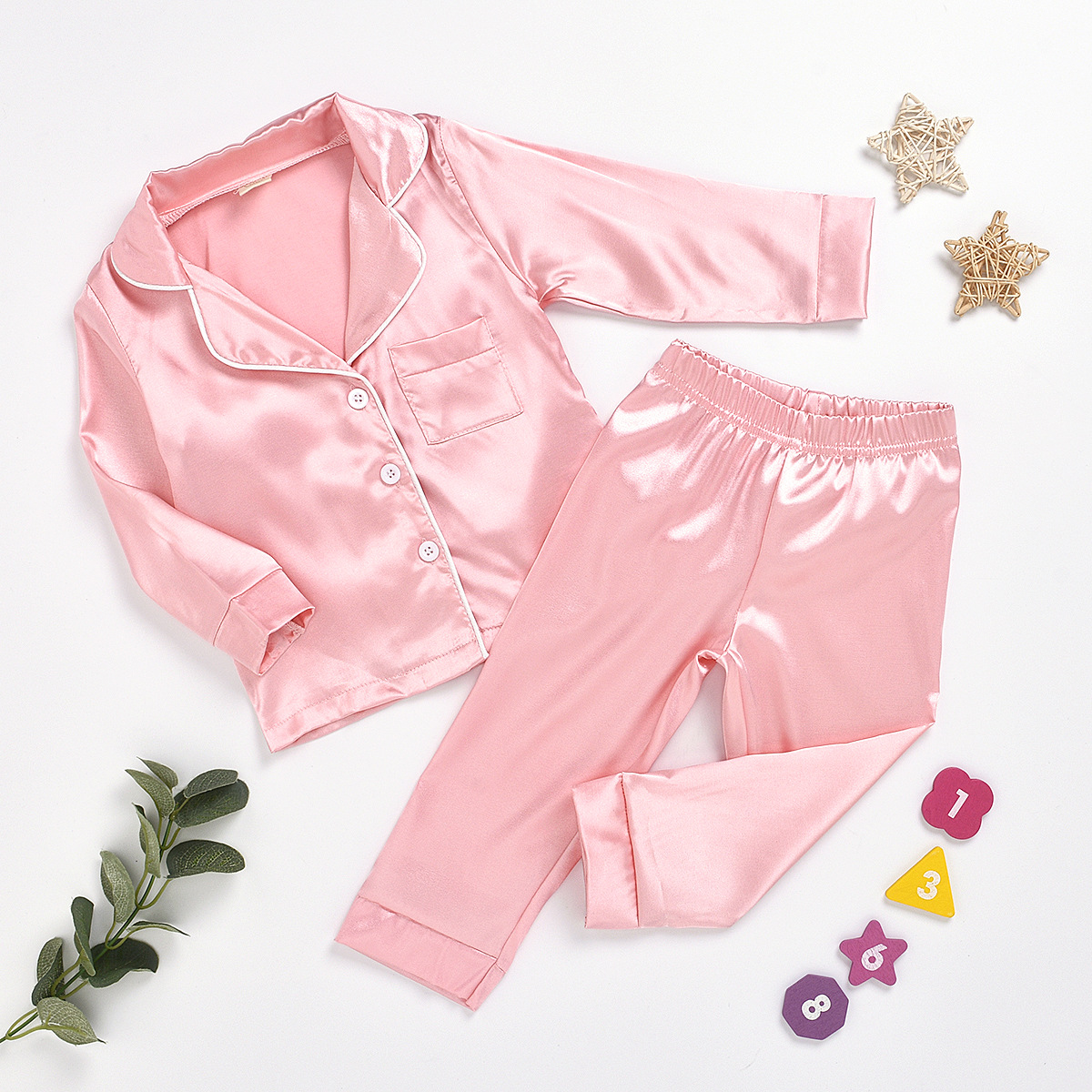 【12M-7Y】Kids Pure Cotton Satin Pajamas Set - 3481