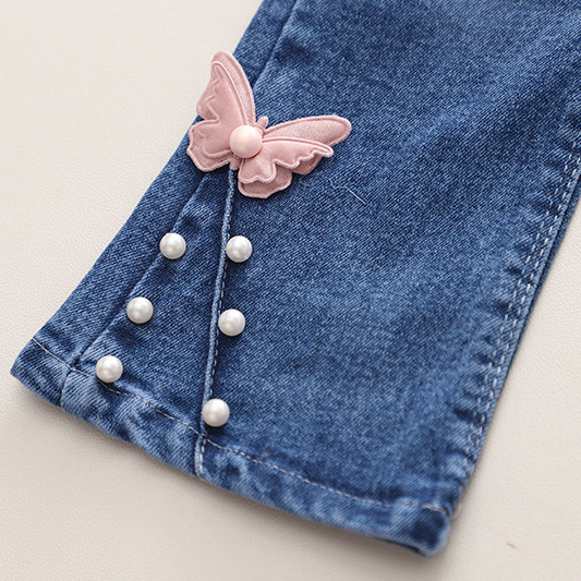 【12M-5Y】3-piece Girls Fashionable White T-shirt And Flower Embroidered Cardigan And Jeans Set - 34427 【12M-5Y】3-piece Girls Fashionable White T-shirt And Flower Embroidered Cardigan And Jeans Set - 34427