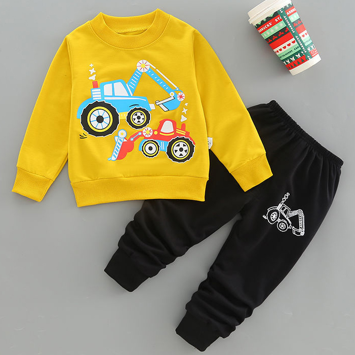【18M-7Y】2-piece Boys Casual Digger And Shovel Print Round Neck Long Sleeve Sweatshirt And Pants Set