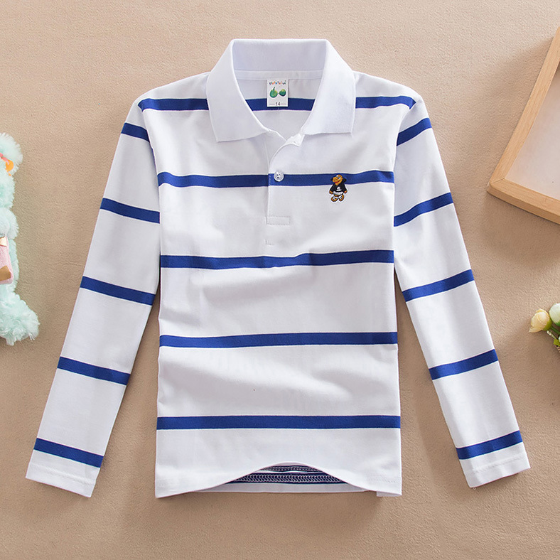 【18M-13Y】Boys Casual Striped Cotton Fabric Long Sleeve Polo Shirt