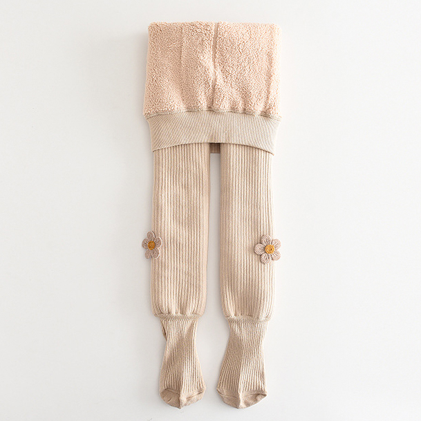 【1Y-11Y】Girls Cute Floral Embroidery Thickened Fleece Pantyhose