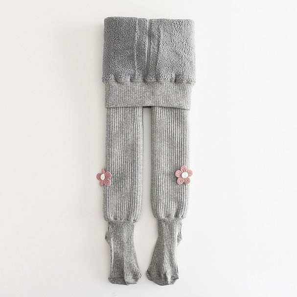 【1Y-11Y】Girls Cute Floral Embroidery Thickened Fleece Pantyhose