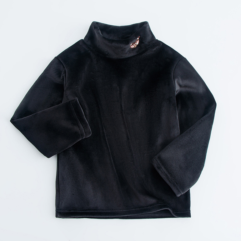 【3Y-12Y】Kids Casual Cartoon Bear Embroidered Half Turtleneck Fleece T-Shirt