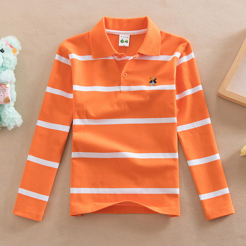 【18M-13Y】Boys Casual Striped Cotton Fabric Long Sleeve Polo Shirt