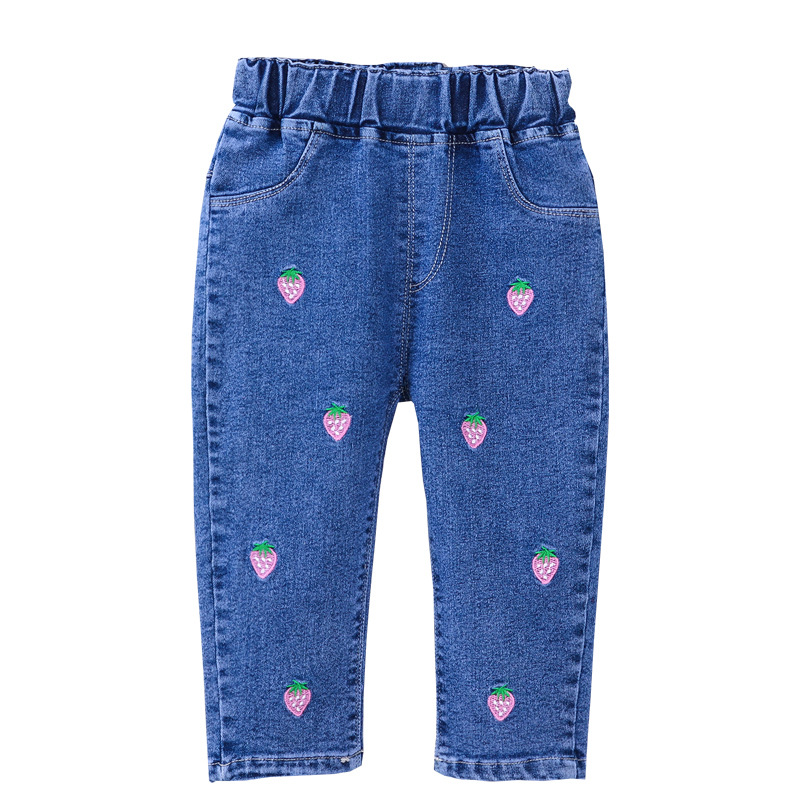 【12M-5Y】Girls Cute Bunny And Cartoon Embroidery Blue Jeans 【12M-5Y】Girls Cute Bunny And Cartoon Embroidery Blue Jeans