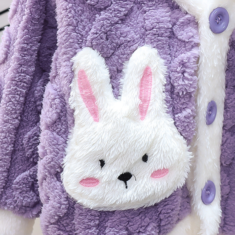 【12M-6Y】2-piece Girls Cute Bunny Pocket Coral Velvet Pajama Set 【12M-6Y】2-piece Girls Cute Bunny Pocket Coral Velvet Pajama Set