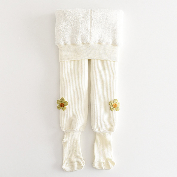 【1Y-11Y】Girls Cute Floral Embroidery Thickened Fleece Pantyhose