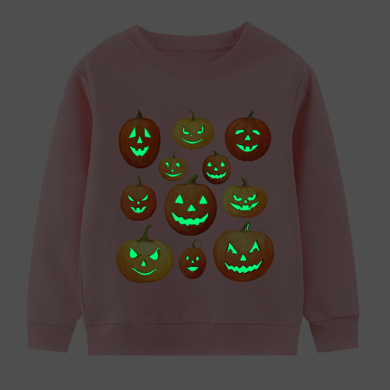 【2Y-9Y】Kids Casual Luminous Halloween Pumpkin Print Long Sleeve Sweatshirt