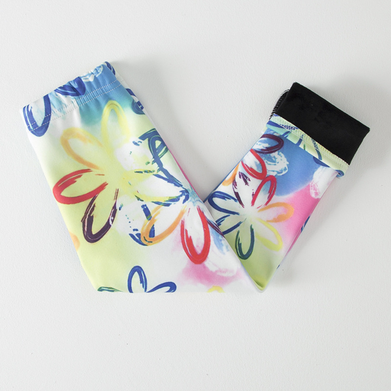 【2Y-13Y】Girls Casual Butterfly & Houndstooth & Flowers Fleece Leggings