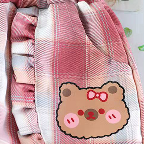 【12M-5Y】2-piece Girls Cute Bear And Letter Print Round Neck Long Sleeve Sweatshirt And Plaid Pants Set - 34423