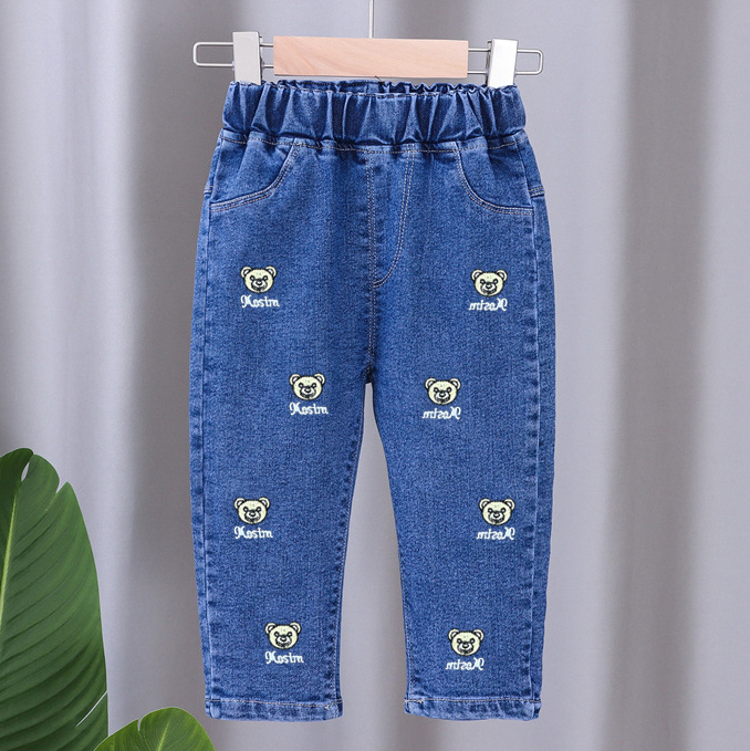 【12M-5Y】Girls Cute Bunny And Cartoon Embroidery Blue Jeans 【12M-5Y】Girls Cute Bunny And Cartoon Embroidery Blue Jeans