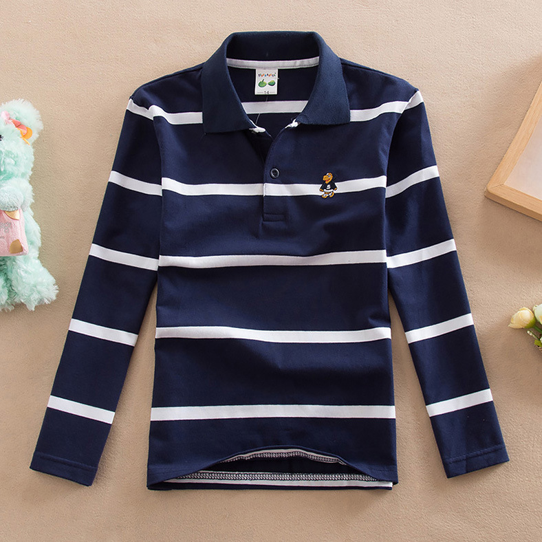 【18M-13Y】Boys Casual Striped Cotton Fabric Long Sleeve Polo Shirt