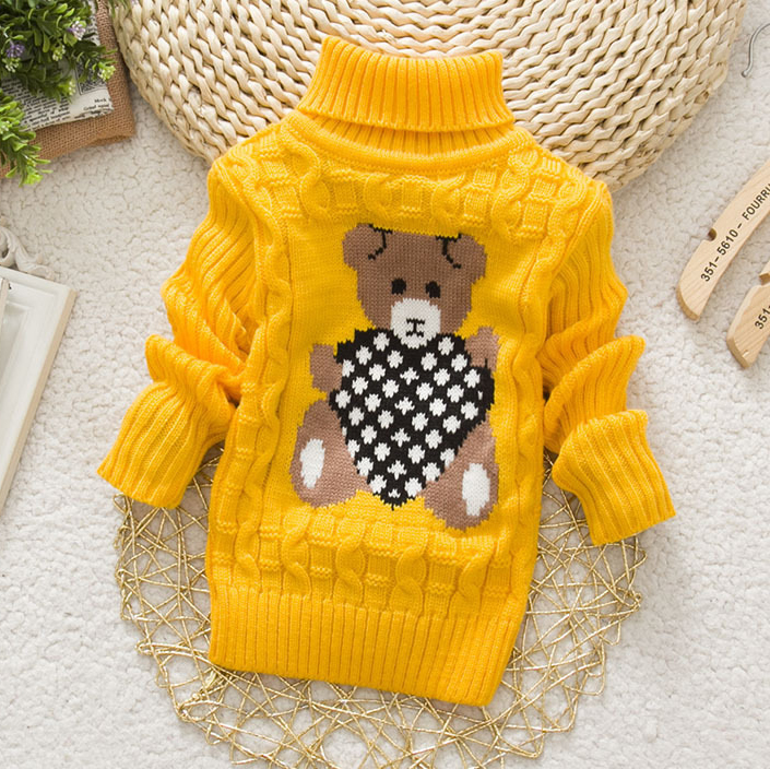 【18M-8Y】Kids Bear Pattern High Neckline Sweater - 3107