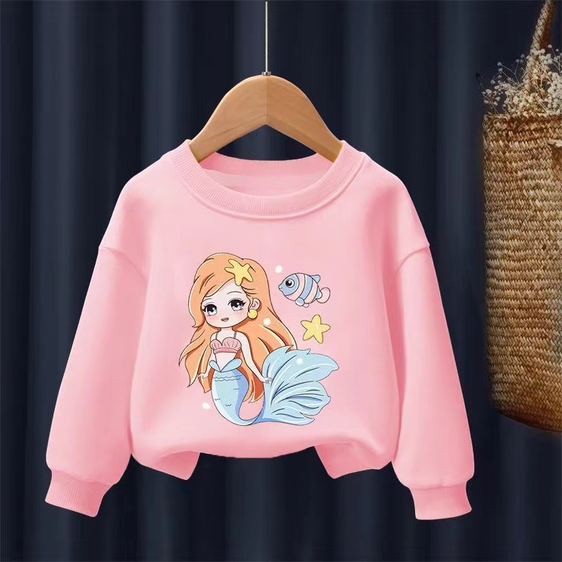 【18M-11Y】2-piece Girls Cute Mermaid Print Sweatshirt And Pants Set - 34287
