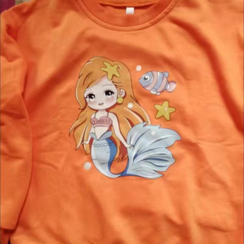 【18M-11Y】2-piece Girls Cute Mermaid Print Sweatshirt And Pants Set - 34287