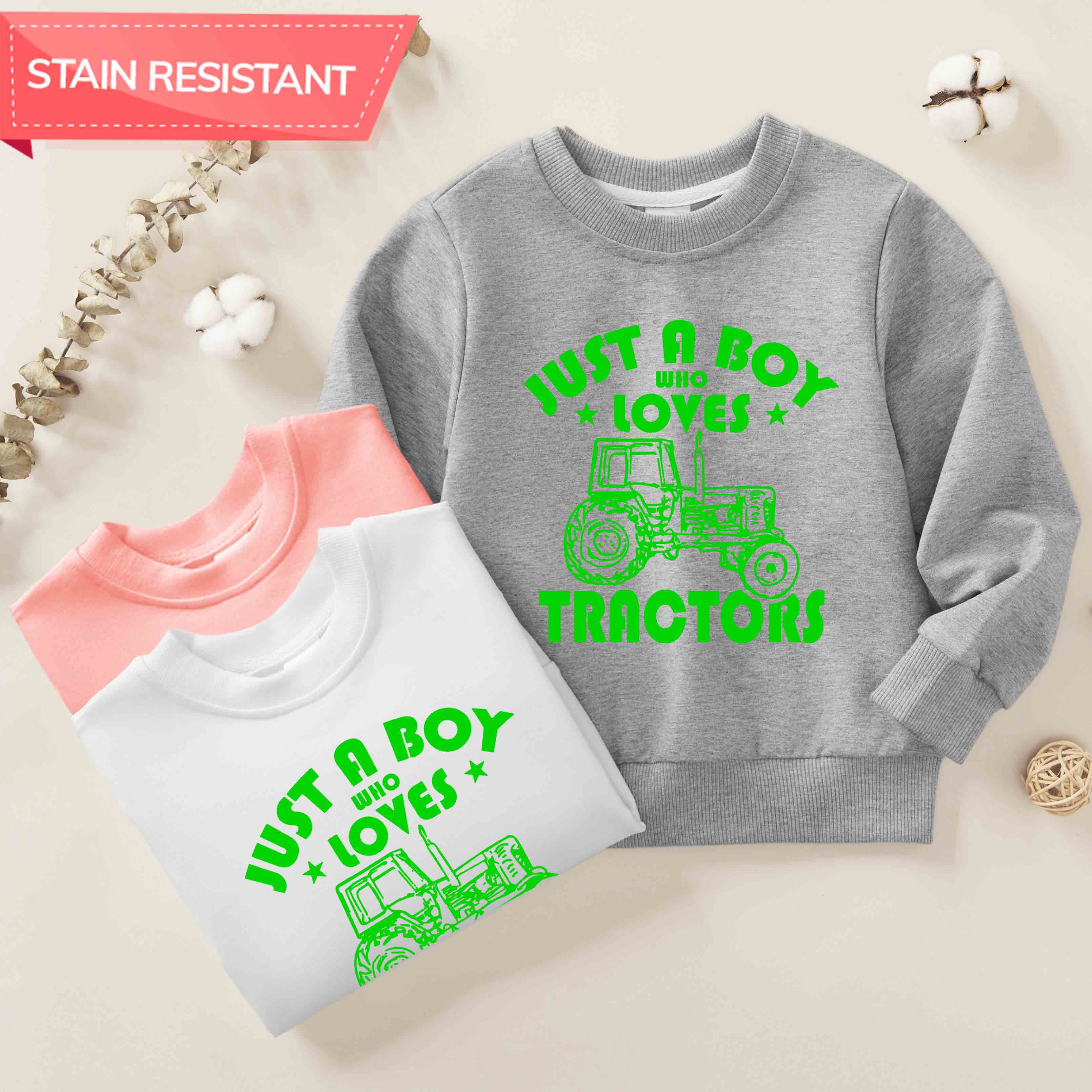 【12M-9Y】Boy Letter And Tractor Print Cotton Stain Resistant Long Sleeve Sweatshirt