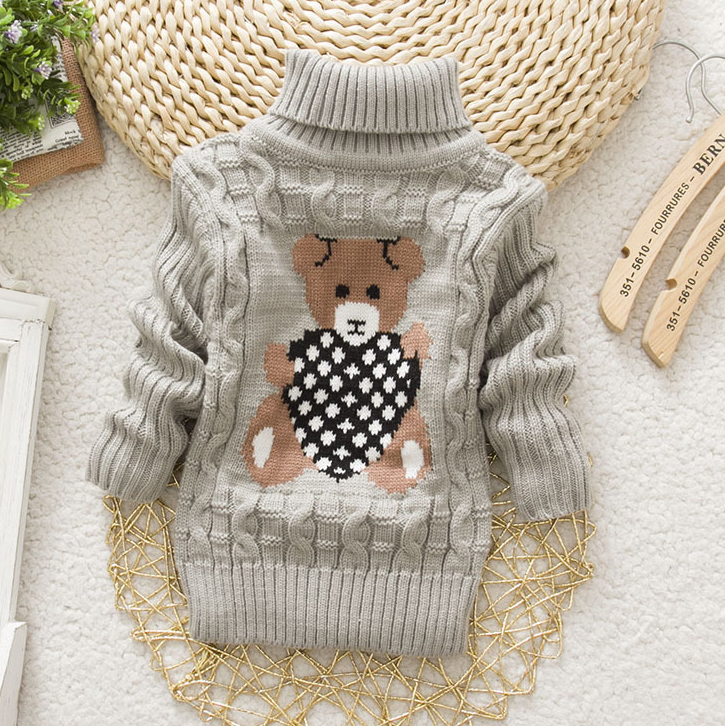 【18M-8Y】Kids Bear Pattern High Neckline Sweater - 3107