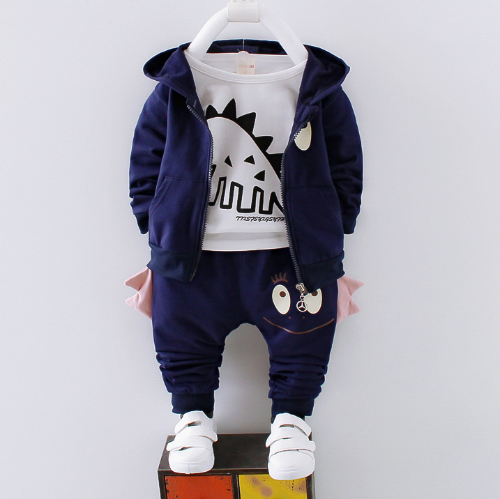 【12M-4Y】3-piece Boys Casual Dinosaur Print T-shirt & Hoodie & Pants Set