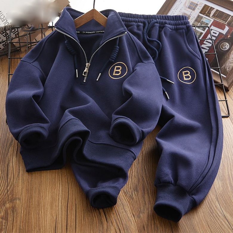 【4Y-12Y】2-piece Boys Casual Letter Embroidered Sweatshirt And Pants Set