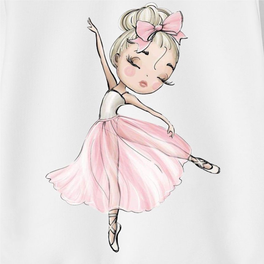 【12M-9Y】Girl Cotton Stain Resistant Ballerina Girl Print Long Sleeve Sweatshirt - 7206