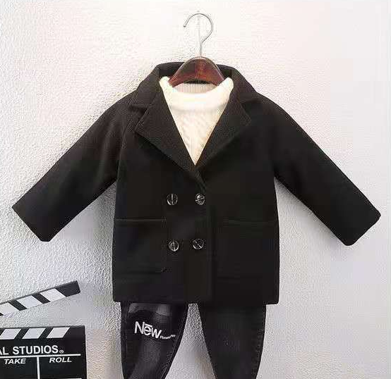 【18M-7Y】Kids Lapel Collar Double Breasted Coat - 4116 【18M-7Y】Kids Lapel Collar Double Breasted Coat - 4116