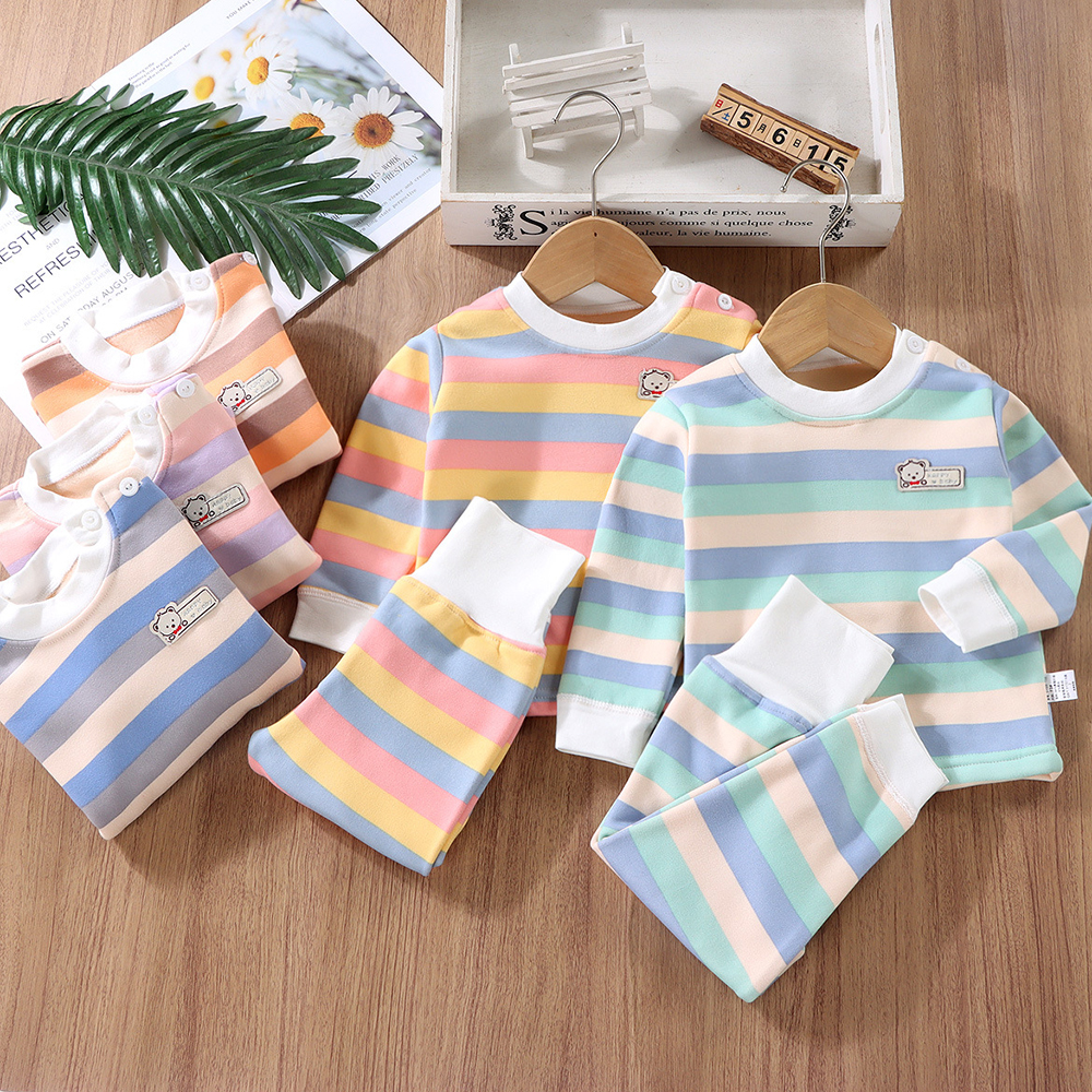 【9M-5Y】2-piece Unisex Keep Warm Colorful Stripe Print Long Sleeve Pajamas Set 【9M-5Y】2-piece Unisex Keep Warm Colorful Stripe Print Long Sleeve Pajamas Set