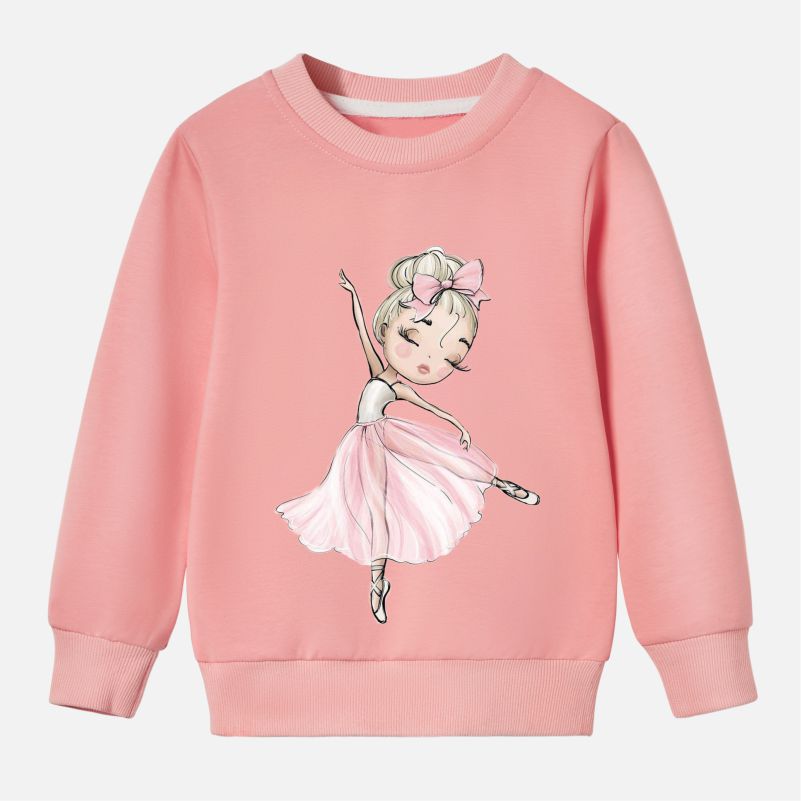 【12M-9Y】Girl Cotton Stain Resistant Ballerina Girl Print Long Sleeve Sweatshirt - 7206