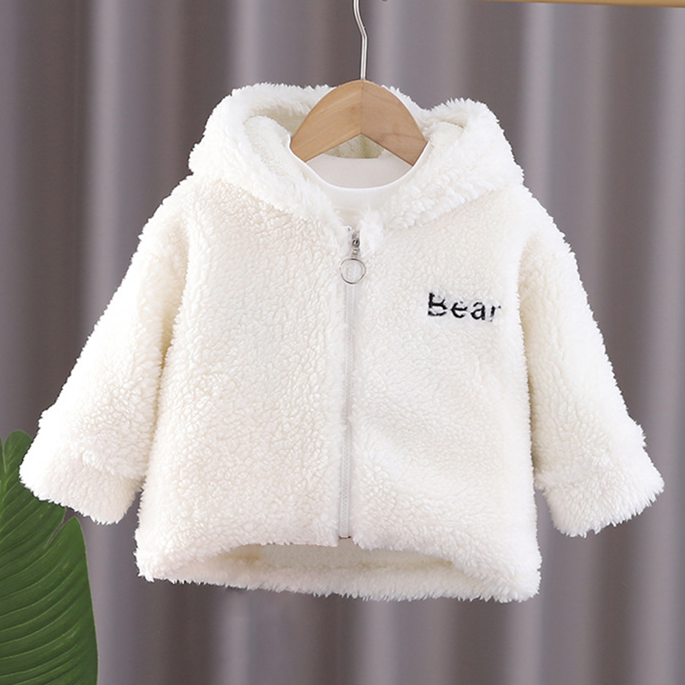 【12M-4Y】Girl Cute Lamb Fleece Keep Warm Letter Embroidered Hooded Coat