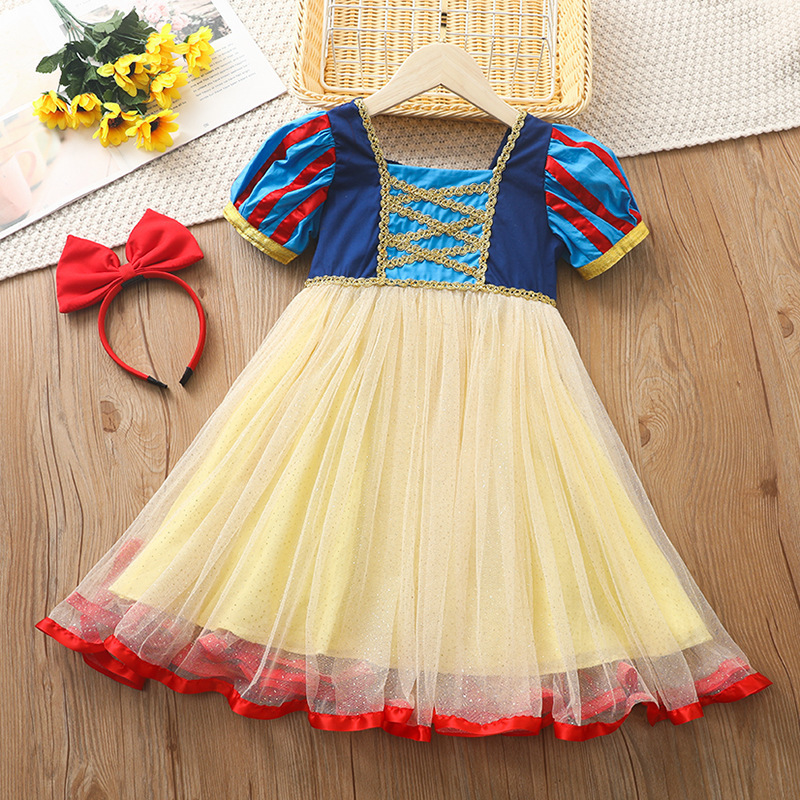 【2Y-10Y】2-piece Girl Cute Snow White Square Neck Puff Sleeve Princess Dress - 33340