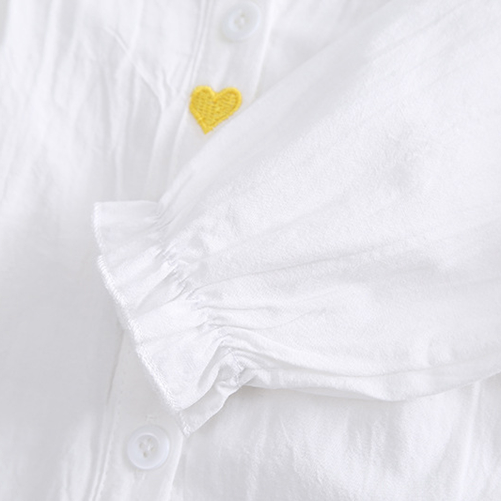 【12M-5Y】2-piece Girl White Heart-shaped Embroidered Doll Collar Long Sleeve Shirt And Colorblock Jeans Set - 34409 【12M-5Y】2-piece Girl White Heart-shaped Embroidered Doll Collar Long Sleeve Shirt And Colorblock Jeans Set - 34409
