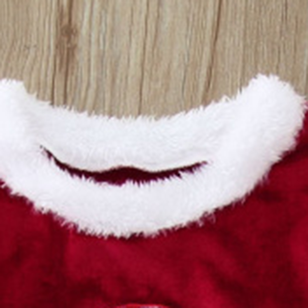 【12M-7Y】3-piece Girls Sweet Red Velvet Christmas Print Plush Top And Flare Pants Set - 34252