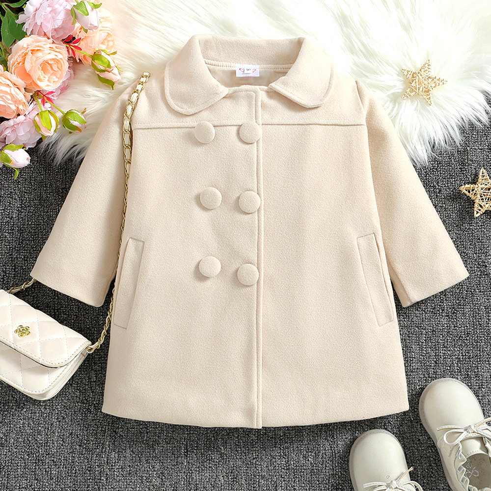 【18M-6Y】Girl Elegant Double Breasted Tweed Keep Warm Lapel Coat