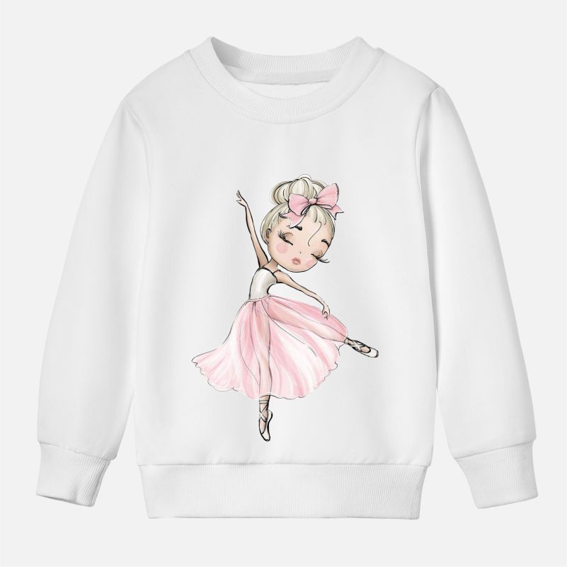 【12M-9Y】Girl Cotton Stain Resistant Ballerina Girl Print Long Sleeve Sweatshirt - 7206