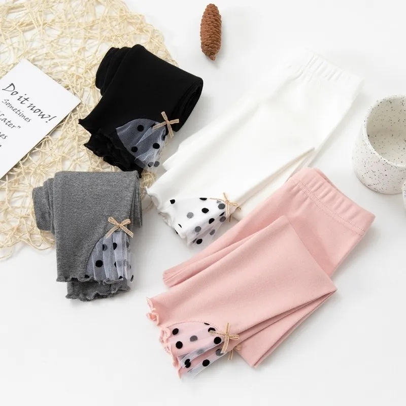 【18M-8Y】Girl Casual Cotton Solid Color Bow Stretch Breathable Leggings
