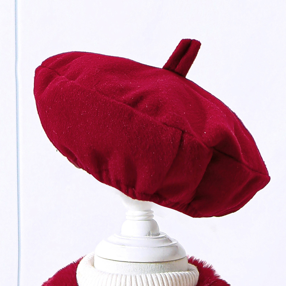 【18M-6Y】2-piece Girl Elegant Christmas And New Year Red Tweed Keep Warm Plush Stitching Collar Bell Sleeve Coat With Hat - 31117