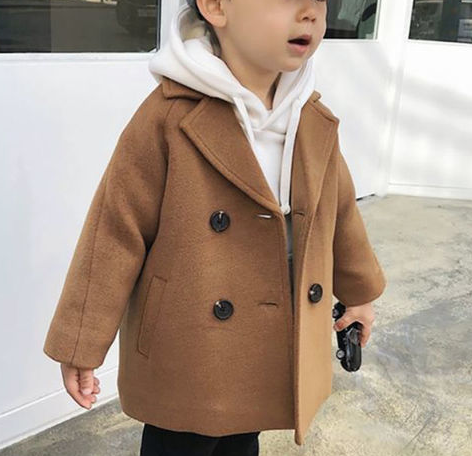 【18M-7Y】Kids Lapel Collar Double Breasted Coat - 4116