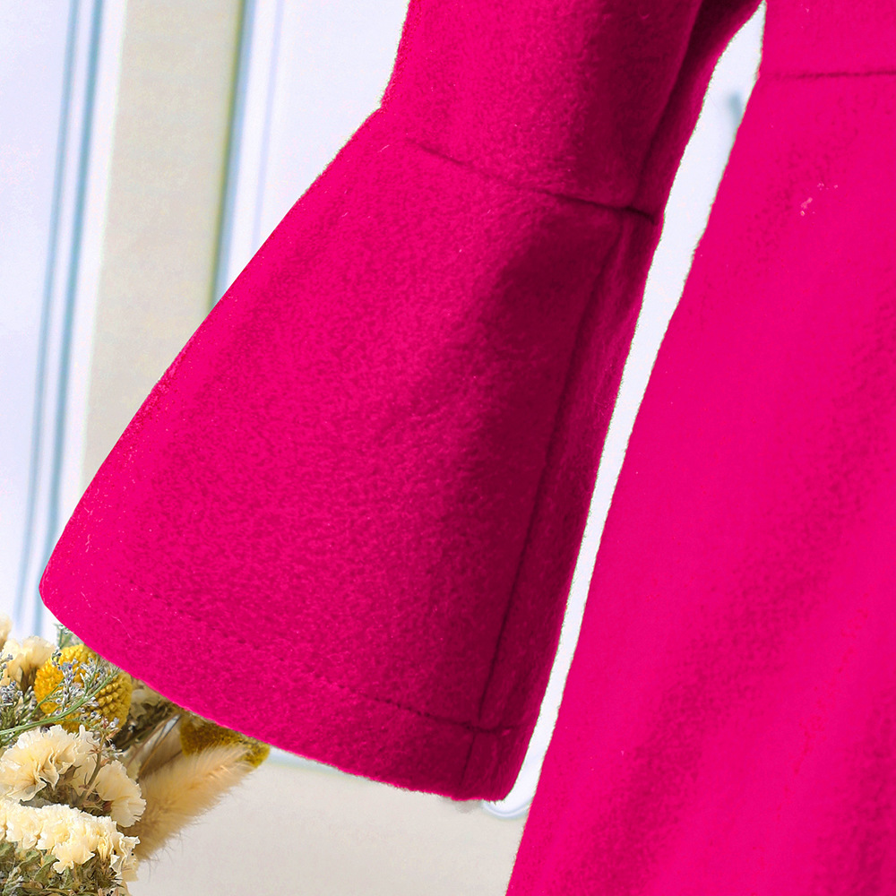 【18M-6Y】2-piece Girl Elegant Christmas And New Year Red Tweed Keep Warm Plush Stitching Collar Bell Sleeve Coat With Hat - 31117