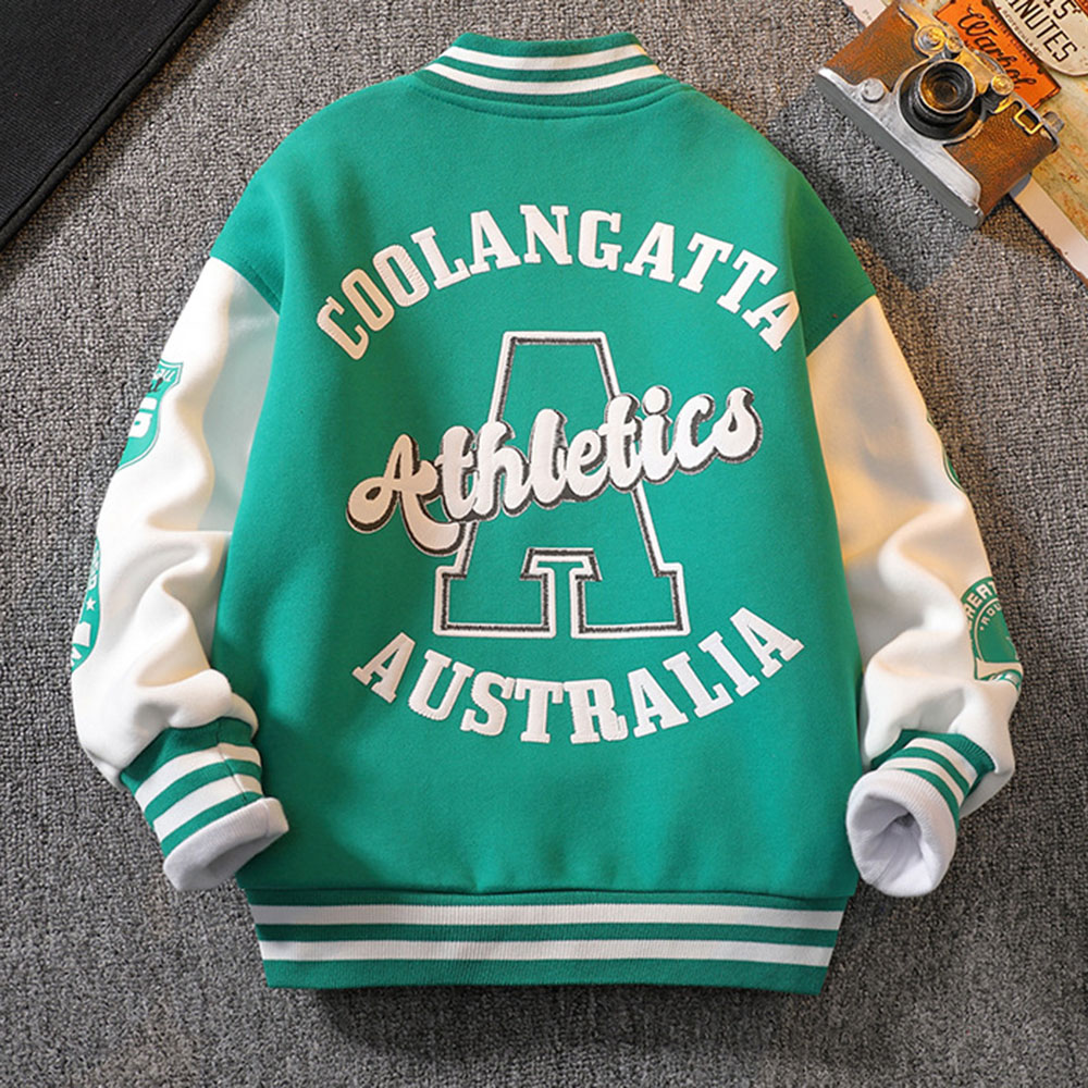 【3Y-12Y】Boys Letter Print Baseball Jacket - 4127