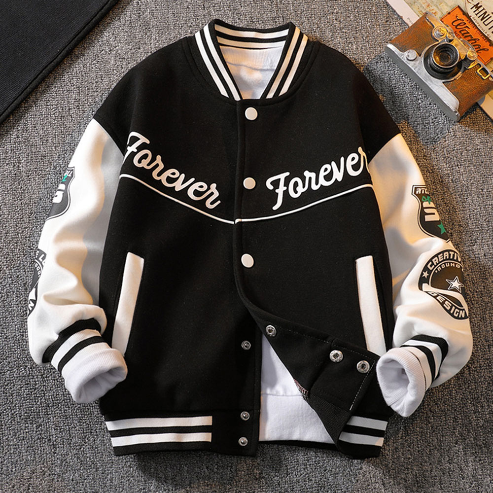 【3Y-12Y】Boys Letter Print Baseball Jacket - 4127