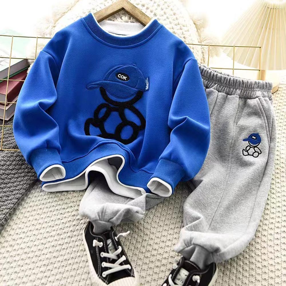 【3Y-12Y】2-piece Boys Bear Embroidery Long-sleeved Sweatshirt And Pants Set - 4446 【3Y-12Y】2-piece Boys Bear Embroidery Long-sleeved Sweatshirt And Pants Set - 4446