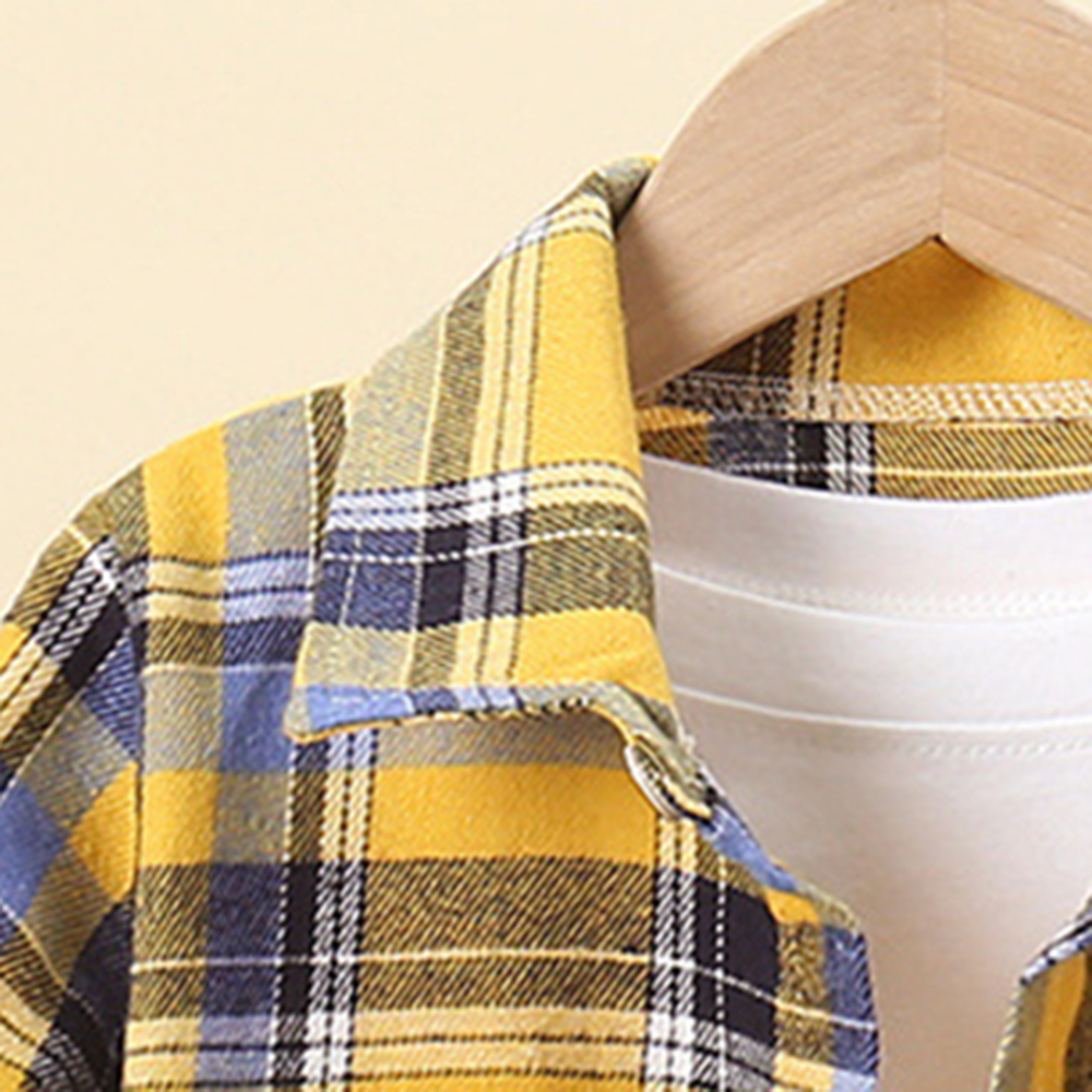 【18M-7Y】Boys Multicolor Plaid Long Sleeve Shirt (Only Shirt) - 4111