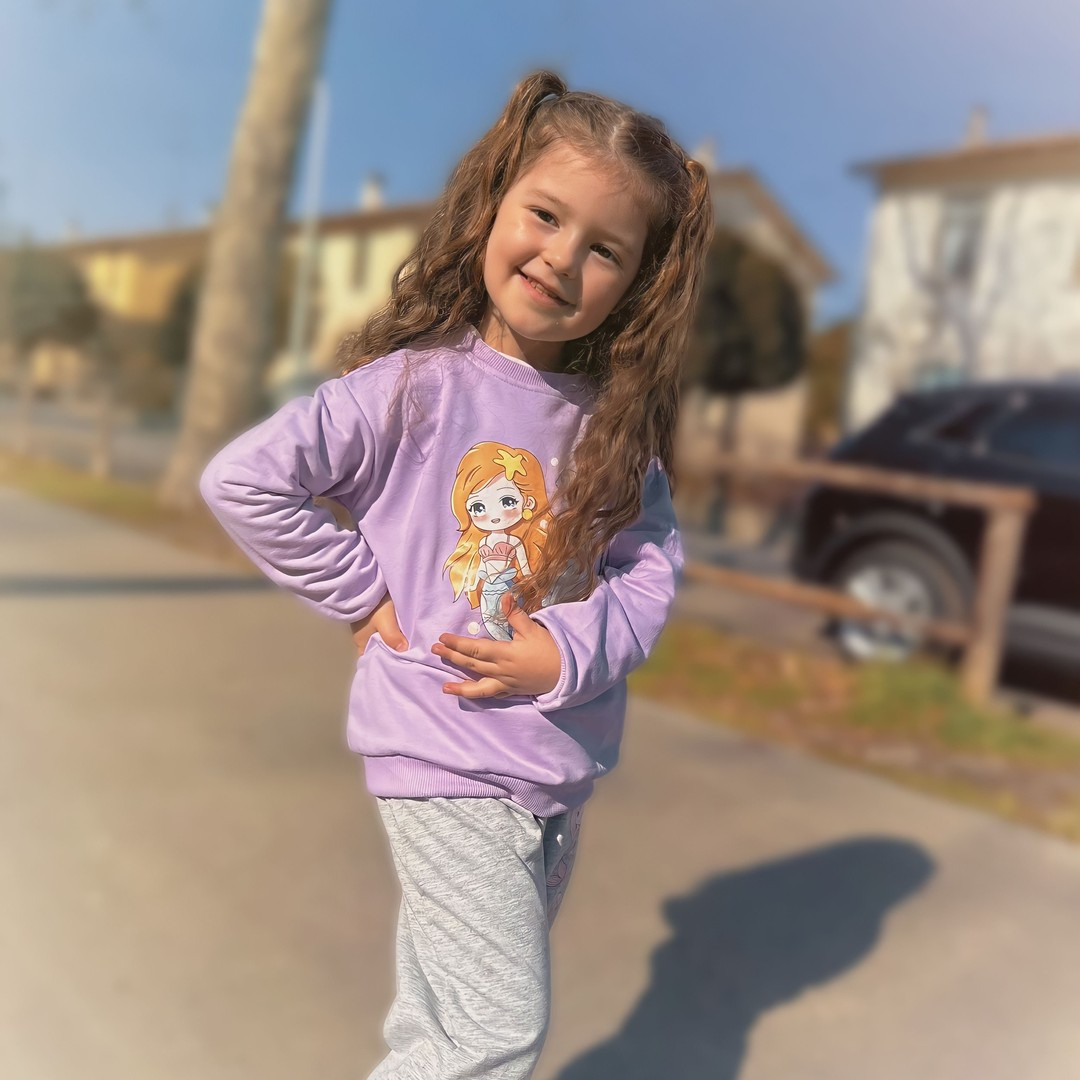 【18M-11Y】2-piece Girls Cute Mermaid Print Sweatshirt And Pants Set - 34287