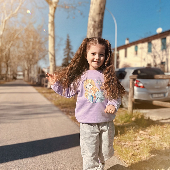 【18M-11Y】2-piece Girls Cute Mermaid Print Sweatshirt And Pants Set - 34287