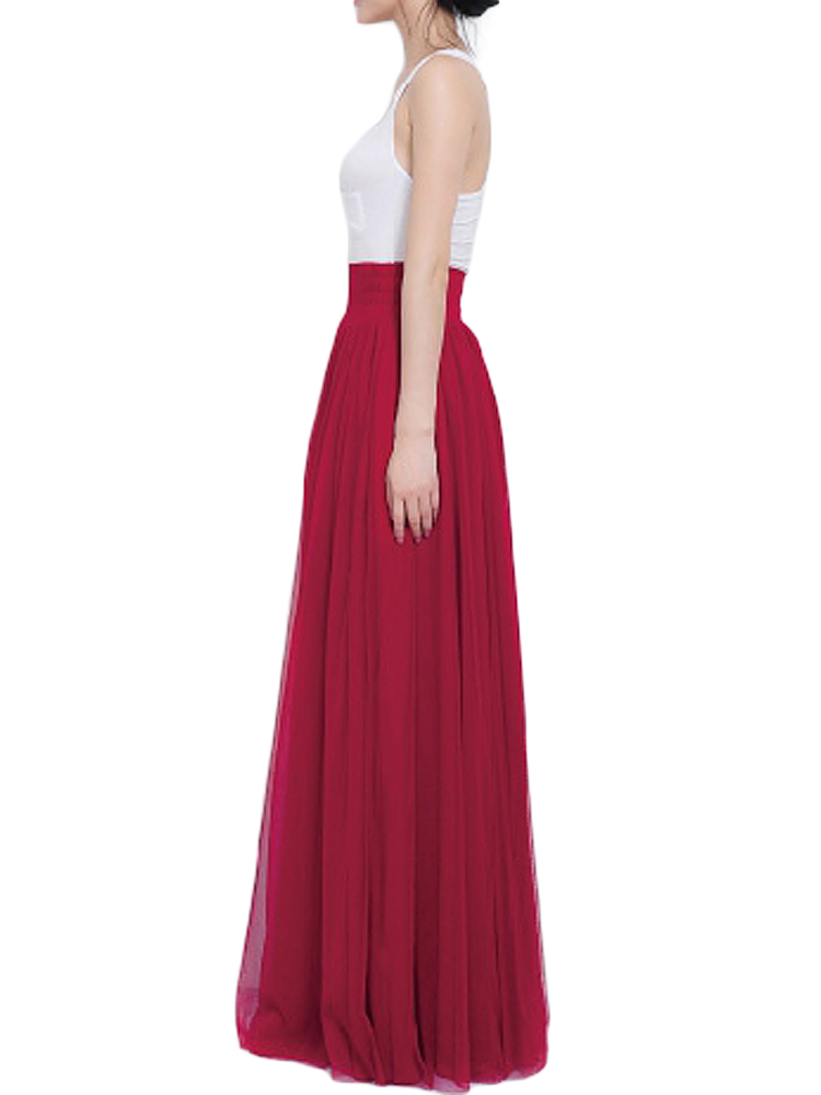 Bow Belt Solid Color Mesh Tulle Pleated High Waist Women Maxi Skirt Bow Belt Solid Color Mesh Tulle Pleated High Waist Women Maxi Skirt
